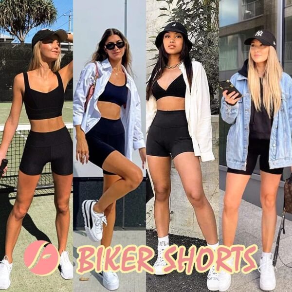 FULLSOFT 4 Pack Biker Shorts for Women with Pockets – 5" High Waisted Tummy Control Workout Yoga Running Gym Tennis Shorts - Image 2