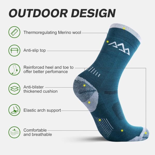 innotree 3 Pack Men's Merino Wool Hiking Socks, Micro Crew Cushioned Hiking Walking Socks Moisture Wicking Trekking Socks - Image 3