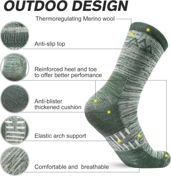 innotree 3 Pack Merino Wool Hiking Socks for Men, Micro Crew Cushioned Moisture Wicking Trekking Socks - Image 3