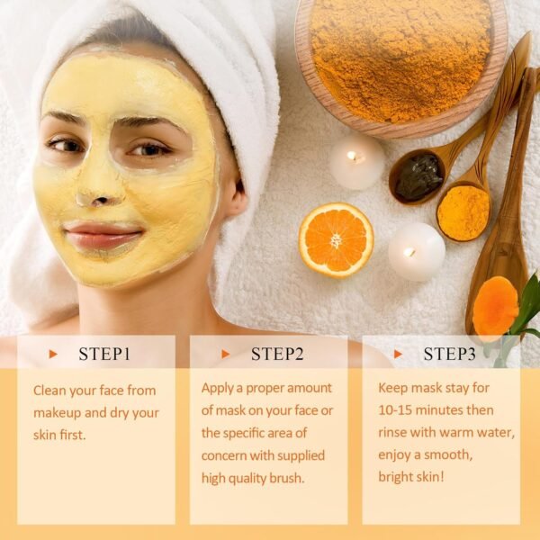 Vitamin C Face Mask with Kaolin Clay and Turmeric for Dark Spots, Dull Skin, Skincare Facial Mask for Controlling Oil and Refining Pores 5.29 Oz - Image 9