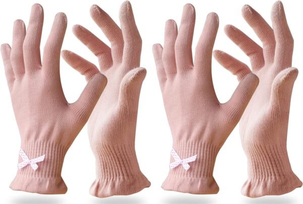 Evridwear Beauty Cotton Gloves with Touchscreen Fingers for SPA, Eczema, Dry Hands, Hand Care, Day and Night Moisturizing, (2 Pair S/M, Feather Weight Pink Color)