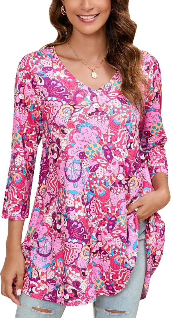 ENMAIN Womens Tunic Plus Size 3/4 Sleeve Tops to Wear with Leggings Casual Long Swing Blouses Shirts Loose Fit Dressy