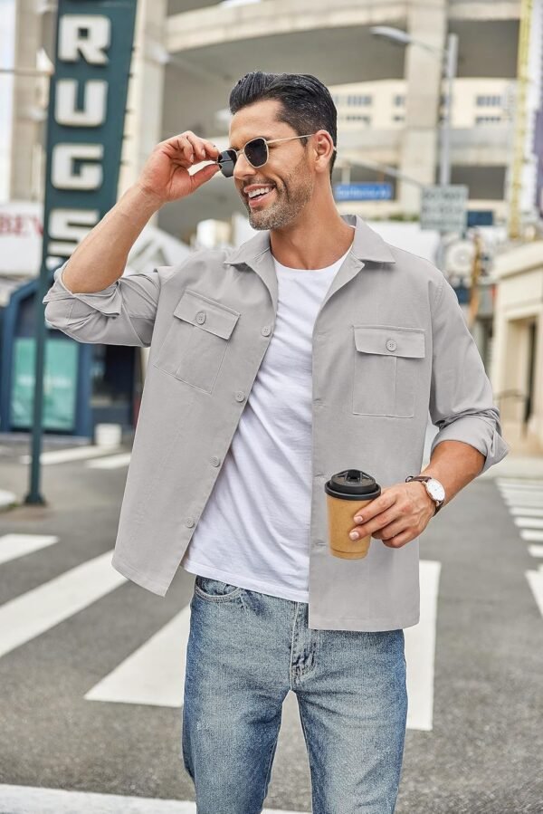 COOFANDY Men's Casual Shirt Jacket Long Sleeve Button Down Overshirt Lightweight Shacket with Pockets - Image 3
