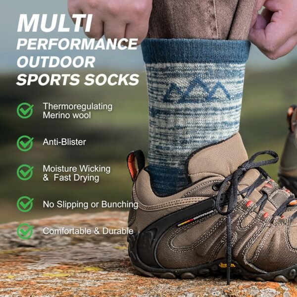 innotree 3 Pack Merino Wool Hiking Socks for Men, Micro Crew Cushioned Moisture Wicking Trekking Socks - Image 5
