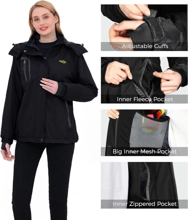 wantdo Women's Mountain Waterproof Ski Jacket Windproof Rain Jacket Winter Warm Hooded Coat - Image 5