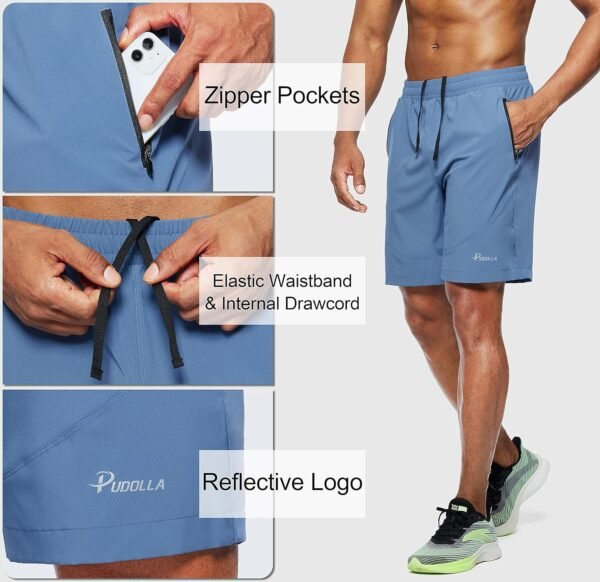 Pudolla Men's Workout Running Shorts Lightweight Gym Athletic Shorts for Men with Zipper Pockets - Image 4