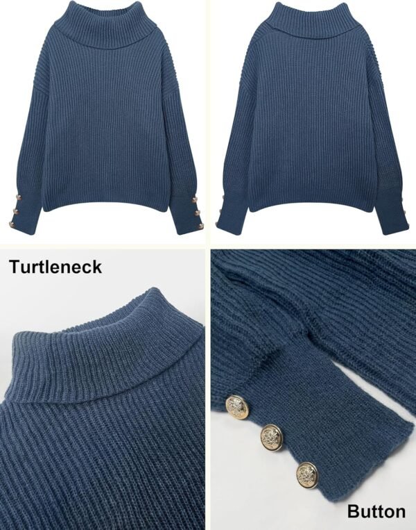 Women's Oversized Turtleneck Sweaters Fall 2024 Dressy Casual Ribbed Knit Button Long Sleeve Pullover Sweater - Image 6