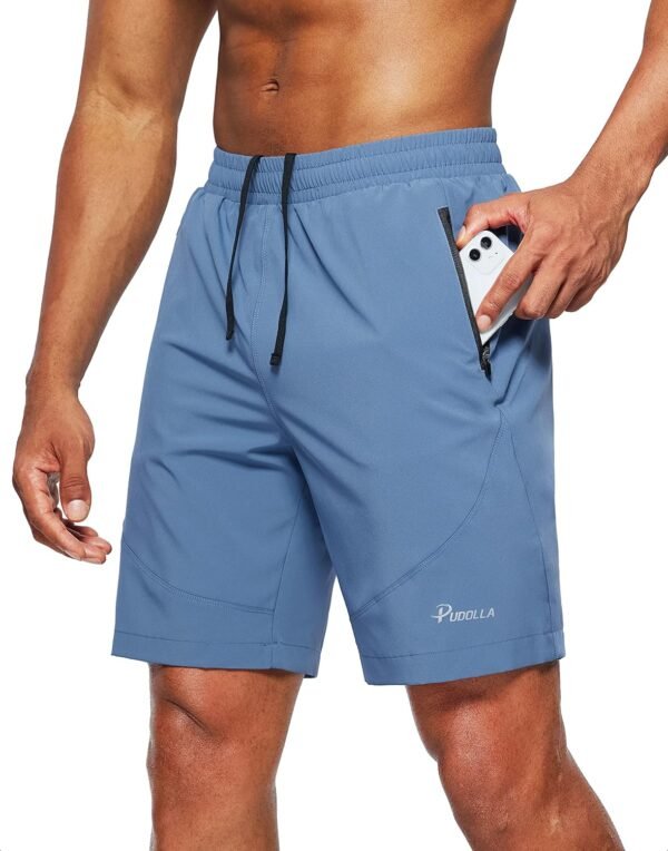 Pudolla Men's Workout Running Shorts Lightweight Gym Athletic Shorts for Men with Zipper Pockets