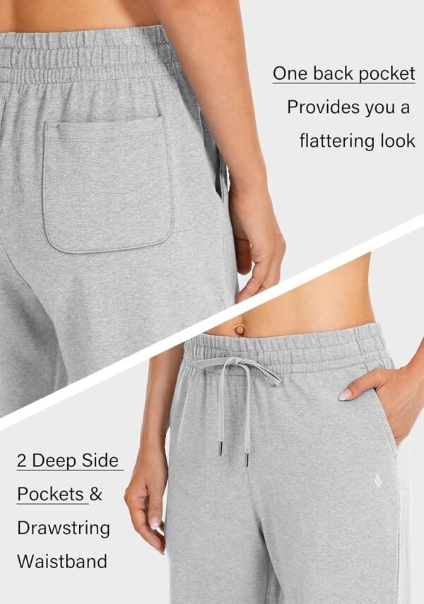 SANTINY Women's Cotton Sweatpants Yoga Lounge Casual Pants Open Bottom Sweat Pants for Women with Pockets - Image 5