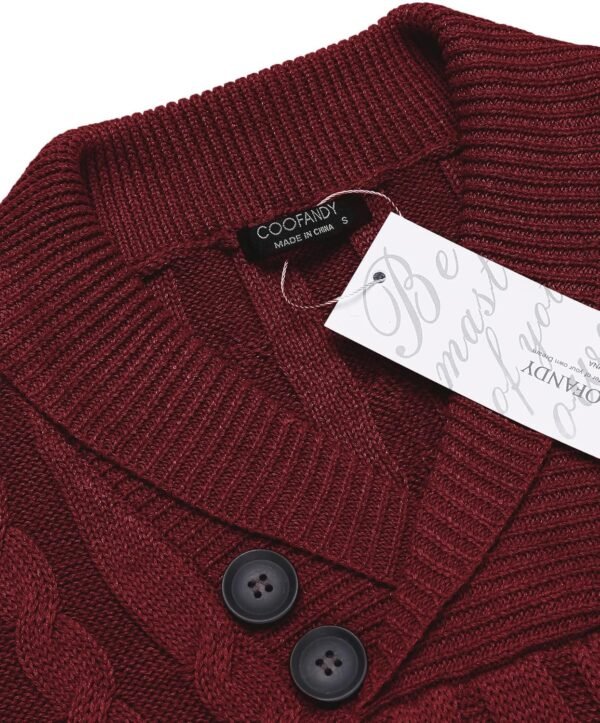 COOFANDY Men's Shawl Collar Pullover Sweater Slim Fit Casual Button Cable Knit Sweaters - Image 4